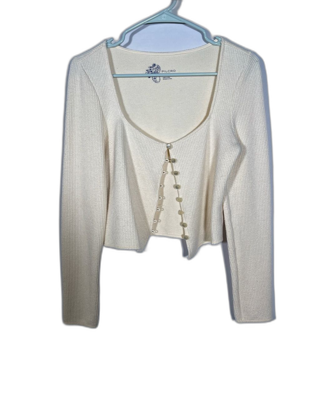 PILCRO ANTHROPOLOGIE WOMENS BUTTON DOWN TOP BLOUSE CREAM SMALL